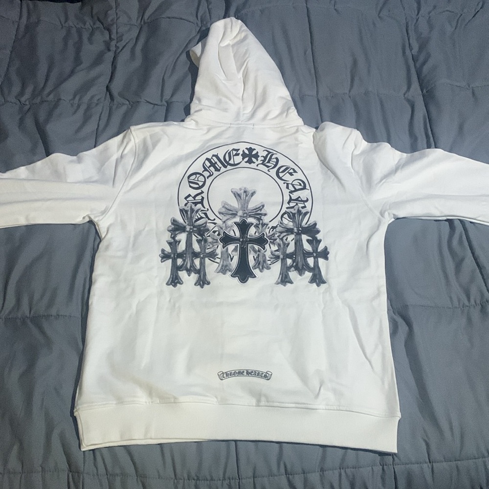 Chrome Hearts Patch Multi Crosses White Pullover Hoodie Black Patch Men’s Large - Picture 3 of 4